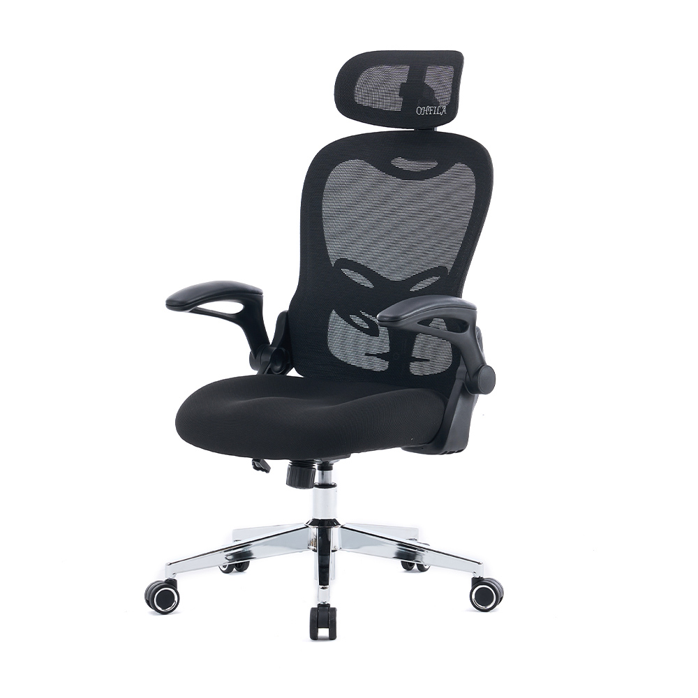 5140 Crno/bijela ergonomska mrežasta uredska stolica, kompjuterska stolica s visokim naslonom