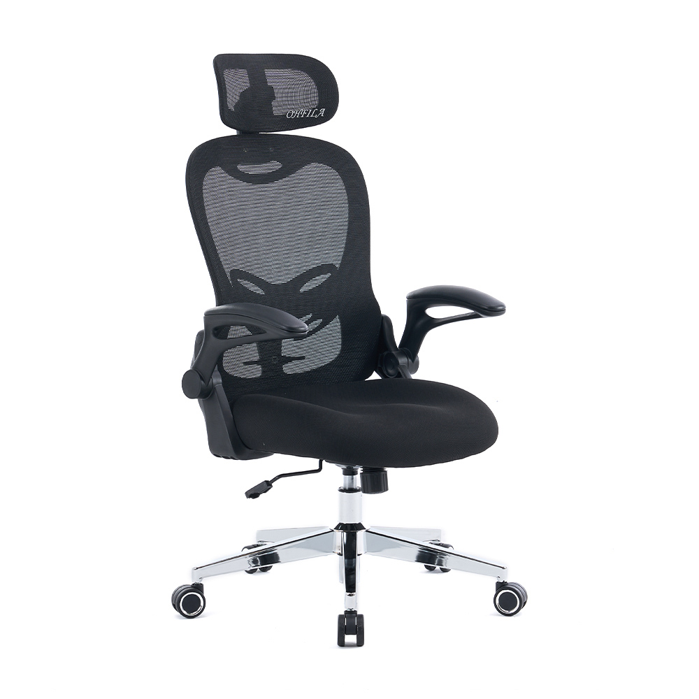 5140 Crno/bijela ergonomska mrežasta uredska stolica, kompjuterska stolica s visokim naslonom