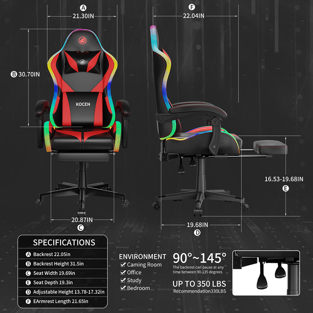 Gaming stolica od tkanine od PU kože, Esports stolica s višebojnim podesivim RGB svjetlima, USB napajanje, daljinski upravljač