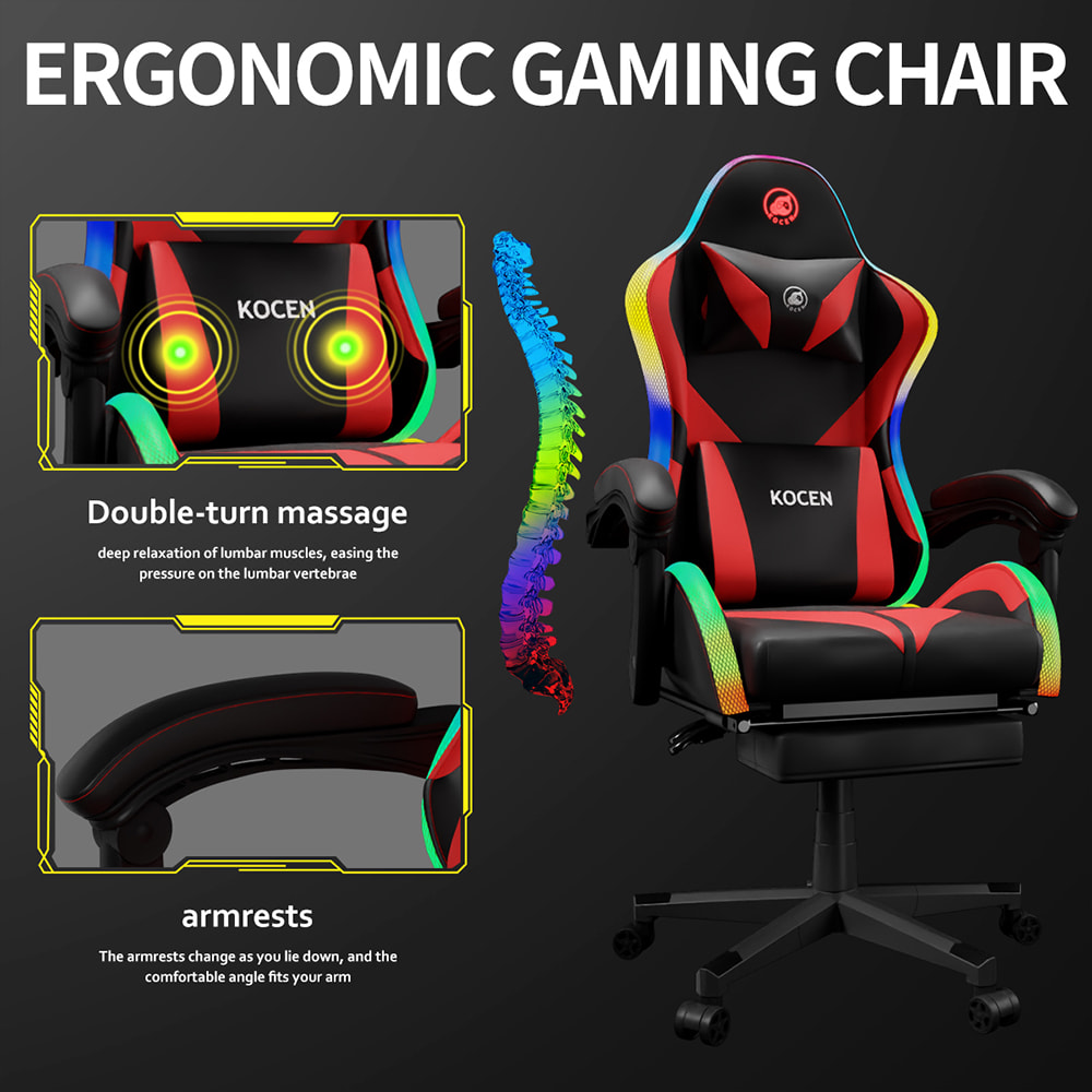 Gaming stolica od tkanine od PU kože, Esports stolica s višebojnim podesivim RGB svjetlima, USB napajanje, daljinski upravljač
